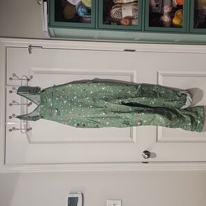 Duluth Trading Co Green Overalls with Floral Design